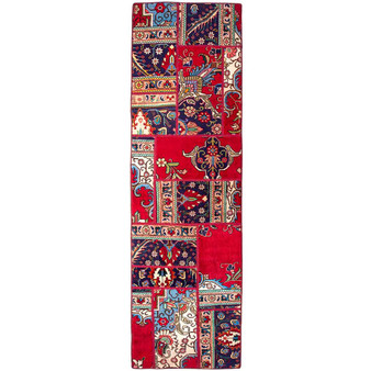 Tabriz Persian Rug 8x2 ft - Semi Antique Medallion Red, Cream Hand Knotted | front view | SKU 112032