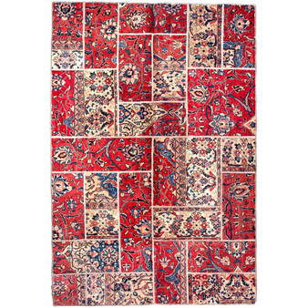 Mahal Persian Rug 8x5 ft - Semi Antique Medallion Ivory, Pink Hand Knotted | front view | SKU 112035