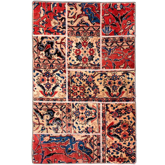 Mahal Persian Rug 4x2 ft - Semi Antique Medallion Ivory, Pink Hand Knotted | front view | SKU 112036