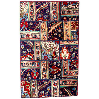 Tabriz Persian Rug 4'12" x 2'11" - Semi Antique Medallion Red, Cream Hand Knotted | front view | SKU 112039