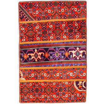 Zanjan Persian Rug 3'1" x 2'9" - Semi Antique Medallion Navy Blue, Crimson Hand Knotted | front view | SKU 112042
