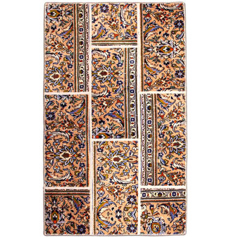 Kashan Persian Rug 4'11" x 2'11" - Semi Antique Medallion Crimson, Navy Blue Hand Knotted | front view | SKU 112045