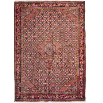 Ardabil Persian Rug 9'6" x 6'9" - Semi Antique Medallion Turquoise, White Hand Knotted | front view | SKU 112050