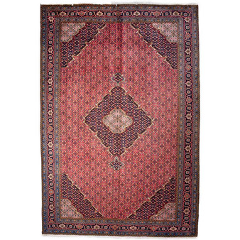 Ardabil Persian Rug 9'10" x 6'7" - Semi Antique Medallion Turquoise, White Hand Knotted | front view | SKU 112056