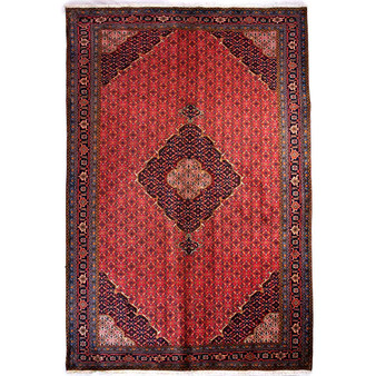 Ardabil Persian Rug 10'1" x 6'7" - Semi Antique Medallion Turquoise, White Hand Knotted | front view | SKU 112057