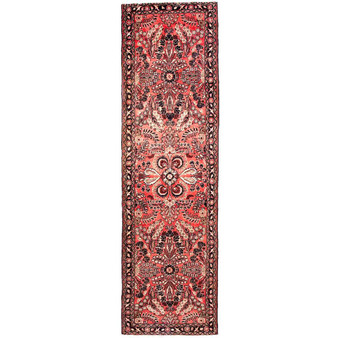 Hamadan Persian Rug 9x2 ft - Semi Antique Afshan (All-Over), Shah Abbasi Madder Red, Burgundy, Navy Blue Hand Knotted | front view | SKU 112104