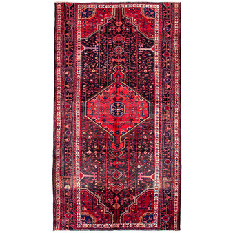 Tuyserkan Persian Rug 9x5 ft - Semi Antique Medallion Navy Blue, Blue Hand Knotted | front view | SKU 112105