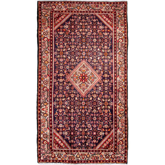 Hamadan Persian Rug 10x5 ft - Semi Antique Afshan Red, Blue Hand Knotted | front view | SKU 112132