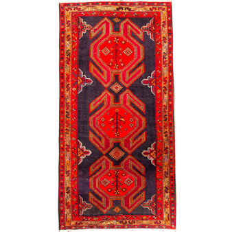 Ardabil Persian Rug 10x4 ft - Semi Antique Medallion Turquoise, White Hand Knotted | front view | SKU 110021