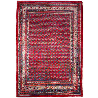Botemir Persian Rug 10x6 ft - Semi Antique Medallion Crimson, Red Hand Knotted | front view | SKU 112157