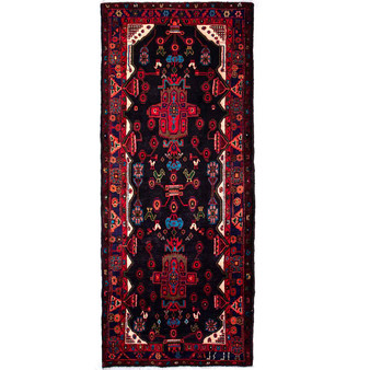 Hamadan Persian Rug 11x8 ft - Semi Antique Afshan Red, Blue Hand Knotted | front view | SKU 112162