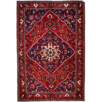 Bakhtiari Persian Rug 10'7" x 6'9" - Semi Antique Medallion Blue, Crimson Hand Knotted | front view | SKU 112176
