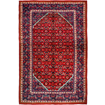 Mahal Persian Rug 10'2" x 6'4" - Semi Antique Medallion Ivory, Pink Hand Knotted | front view | SKU 112180