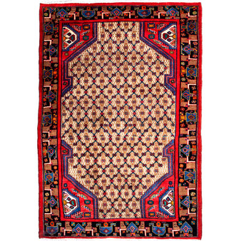 Songhor Persian Rug 6'7" x 4'7" - Semi Antique Geometric Red, Blue Hand Knotted | front view | SKU 112187