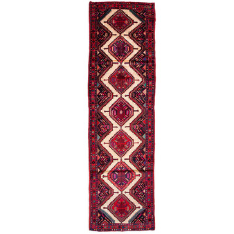 Hamadan Persian Rug 11x2 ft  Semi Antique Afshan Red, Blue Hand Knotted | front view | SKU 112206