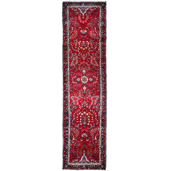 Hamadan Persian Rug 13x3 ft  Semi Antique Afshan Red, Blue Hand Knotted | front view | SKU 112214
