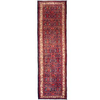 Arak Persian Rug 13'5" x 3'7" - Semi Antique Medallion Crimson, Red Hand Knotted | front view | SKU 112217