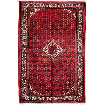 Hosseinabad Persian Rug 10x6 ft - Semi Antique Medallion Crimson, Ivory Hand Knotted | front view | SKU 112222
