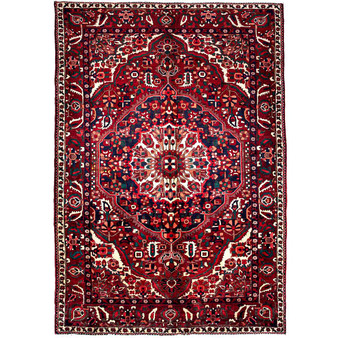 Bakhtiari Persian Rug 10'4" x 6'11" - Semi Antique Medallion Blue, Crimson Hand Knotted | front view | SKU 112233