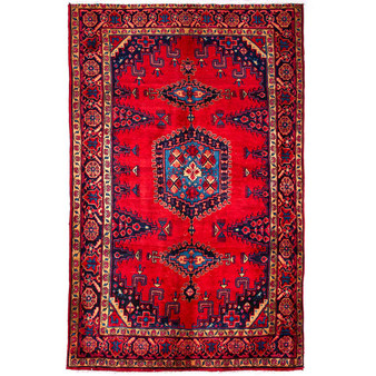 Viss Persian Rug 8x5 ft - Semi Antique Geometric Red, Beige Hand Knotted | front view | SKU 112255