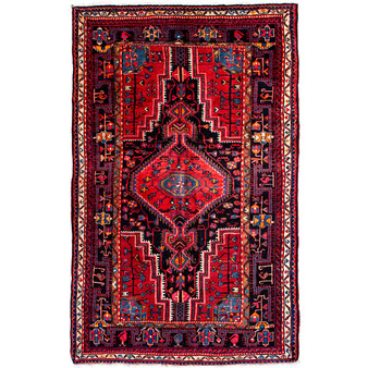 Tuyserkan Persian Rug 7'9" x 4'11" - Semi Antique Medallion Navy Blue, Blue Hand Knotted | front view | SKU 112262