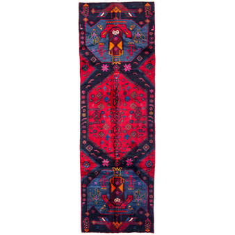 Bijar Persian Rug 9'8" x 3'0" - Semi Antique Medallion Crimson, Navy Blue Hand Knotted | front view | SKU 112270
