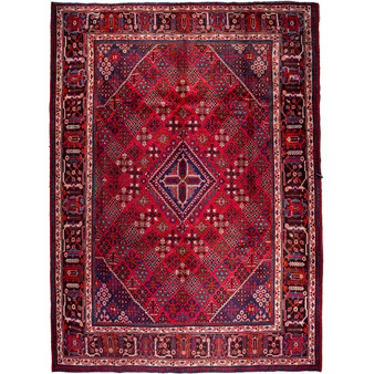 Josheghan Persian Rug 13x9 ft - Semi Antique Geometric Crimson, Navy Blue Hand Knotted | front view | SKU 112281