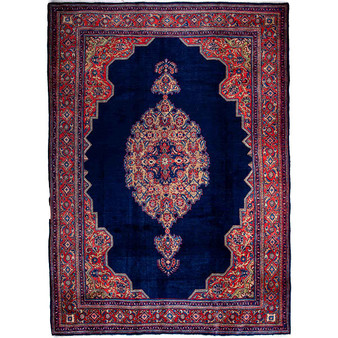Hamadan Persian Rug 13'5" x 10'0" - Semi Antique Afshan Red, Blue Hand Knotted | front view | SKU 112290