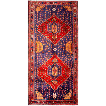 Ardabil Persian Rug 9x4 ft  Semi Antique Medallion Turquoise, White Hand Knotted | front view | SKU 112311