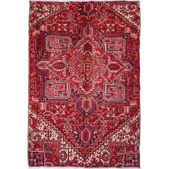 Sharabian Persian Rug 8'2" x 5'5" - Semi Antique Medallion Black, Navy Blue Hand Knotted | front view | SKU 112414