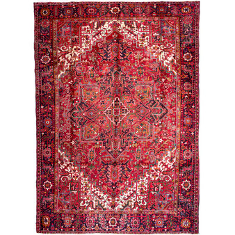 Goravan Persian Rug 12x9 ft - Semi Antique Medallion Blue, Red Hand Knotted | front view | SKU 112419