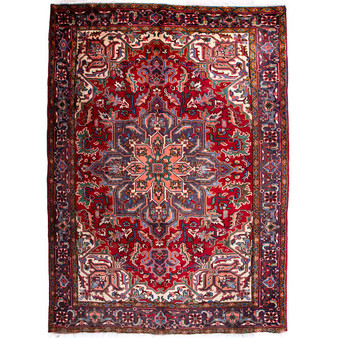 Goravan Persian Rug 11'4" x 8'2" - Semi Antique Medallion Blue, Red Hand Knotted | front view | SKU 112420