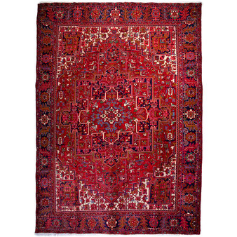Heriz Persian Rug 13'5" x 9'6" - Semi Antique Medallion Red, Brown Hand Knotted | front view | SKU 112423