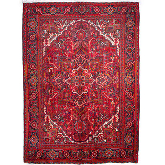 Sharabian Persian Rug 9'7" x 6'10" - Semi Antique Medallion Black, Navy Blue Hand Knotted | front view | SKU 112449