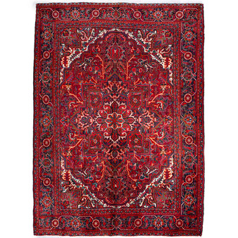Sharabian Persian Rug 9x6 ft - Semi Antique Medallion Black, Navy Blue Hand Knotted | front view | SKU 112450