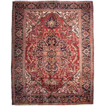 Sharabian Persian Rug 10'5" x 7'11" - Semi Antique Medallion Black, Navy Blue Hand Knotted | front view | SKU 112451