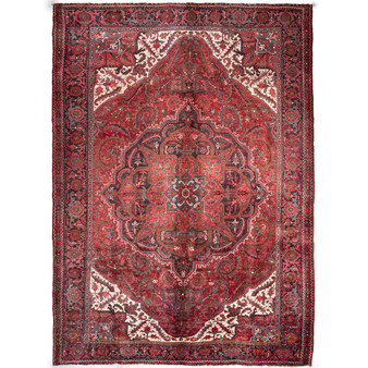Sharabian Persian Rug 11'2" x 7'10" - Semi Antique Medallion Black, Navy Blue Hand Knotted | front view | SKU 112465