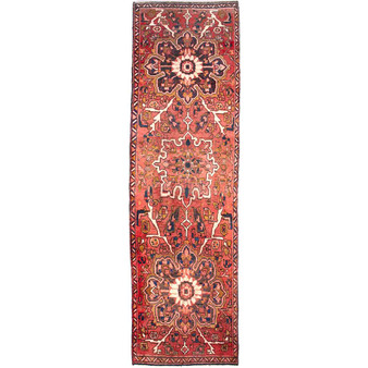 Azerbaijan Persian Rug 10'2" x 2'9" - Semi Antique Medallion Red, Cream Hand Knotted | front view | SKU 112467