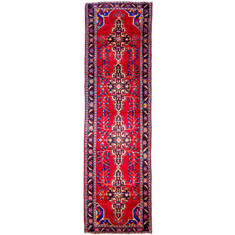 Ferdos Persian Rug 13x3 ft - Semi Antique Geometric Red, Beige Hand Knotted | front view | SKU 112555