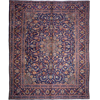 Kashmar Persian Rug 13'1" x 9'10" - Semi Antique Afshan Crimson, Ivory Hand Knotted | front view | SKU 112562