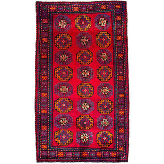 Quchan Persian Rug 9'3" x 4'10" - Semi Antique Medallion Red, Blue Hand Knotted | front view | SKU 112583