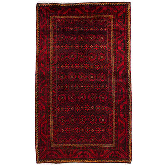 Baluch Persian Rug 8x4 ft - Semi Antique Mihrab Red, Blue Hand Knotted | front view | SKU 112587