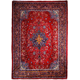 Arak Persian Rug 12'6" x 9'0" - Semi Antique Medallion Crimson, Red Hand Knotted | front view | SKU 112608