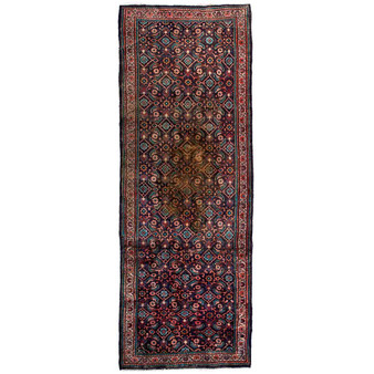 Mahal Persian Rug 10'0" x 3'3" - Semi Antique Medallion Ivory, Pink Hand Knotted | front view | SKU 112685