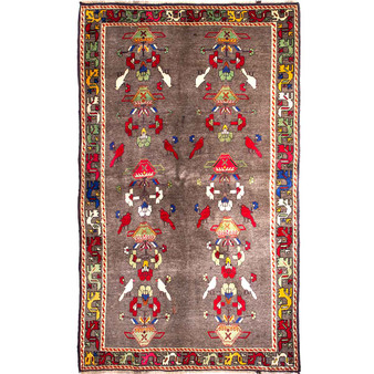 Shiraz Persian Rug 8x5 ft - Semi Antique Afshan (All-Over), Geometric Brown, Red, Cream Hand Knotted | front view | SKU 112739
