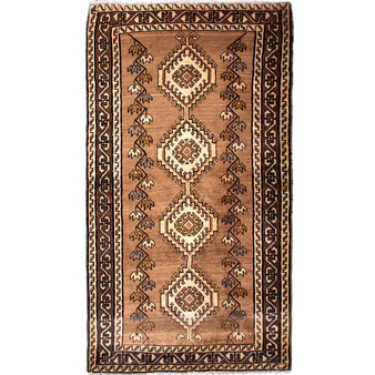 Shiraz Persian Rug 6'7" x 3'7" - Semi Antique Geometric Blue, Red Hand Knotted | front view | SKU 112746