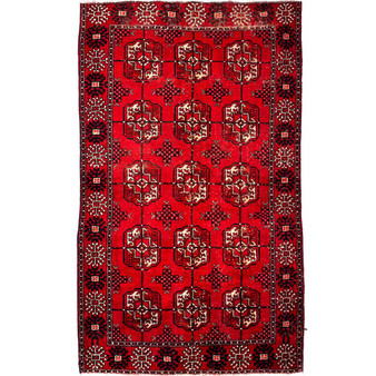 Baluch Persian Rug 6'7" x 3'11" - Semi Antique Mihrab Red, Blue Hand Knotted | front view | SKU 112751