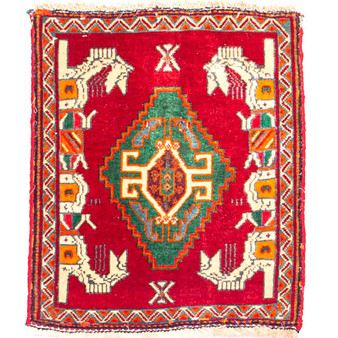 Shiraz Persian Rug 2x1 ft - Semi Antique Geometric Blue, Red Hand Knotted | front view | SKU 112753