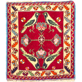 Shiraz Persian Rug 2x1 ft - Semi Antique Geometric Blue, Red Hand Knotted | front view | SKU 112757
