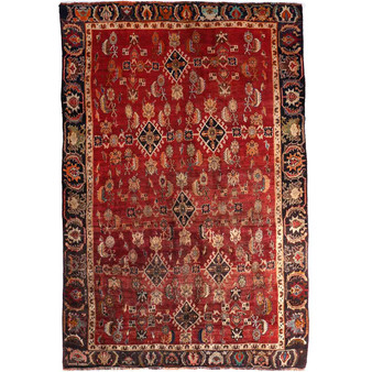 Shiraz Persian Rug 7'9" x 4'11" - Semi Antique Geometric Blue, Red Hand Knotted | front view | SKU 112778